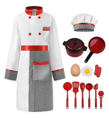 Relibeauty Kids Chef Costume Set For Kids Boys Girls Role Play With Detachable Apron, 120 White
