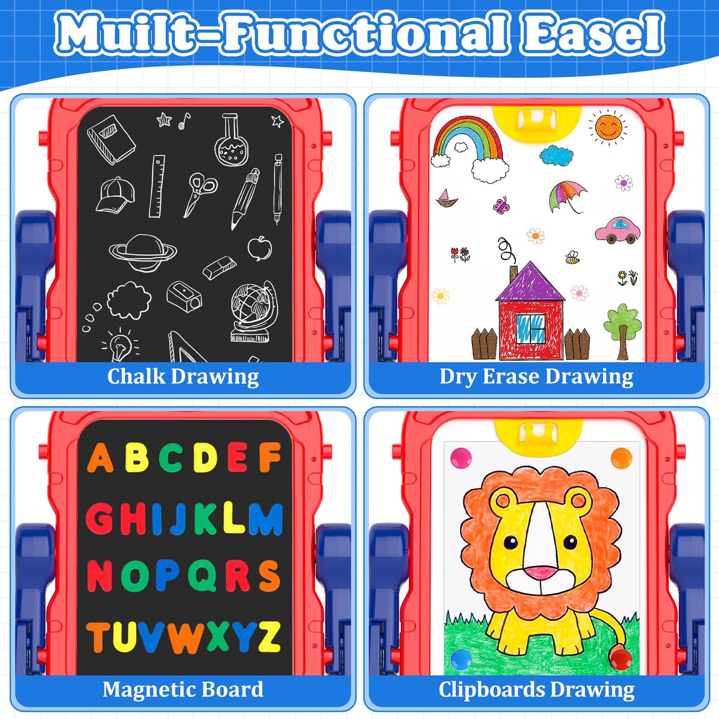 Weudear Double-Sided Magnetic Kids Art Easel, Small, Blue, Plastic, Model W-PLAS-EA-BU, Ideal for 3+ Year Olds