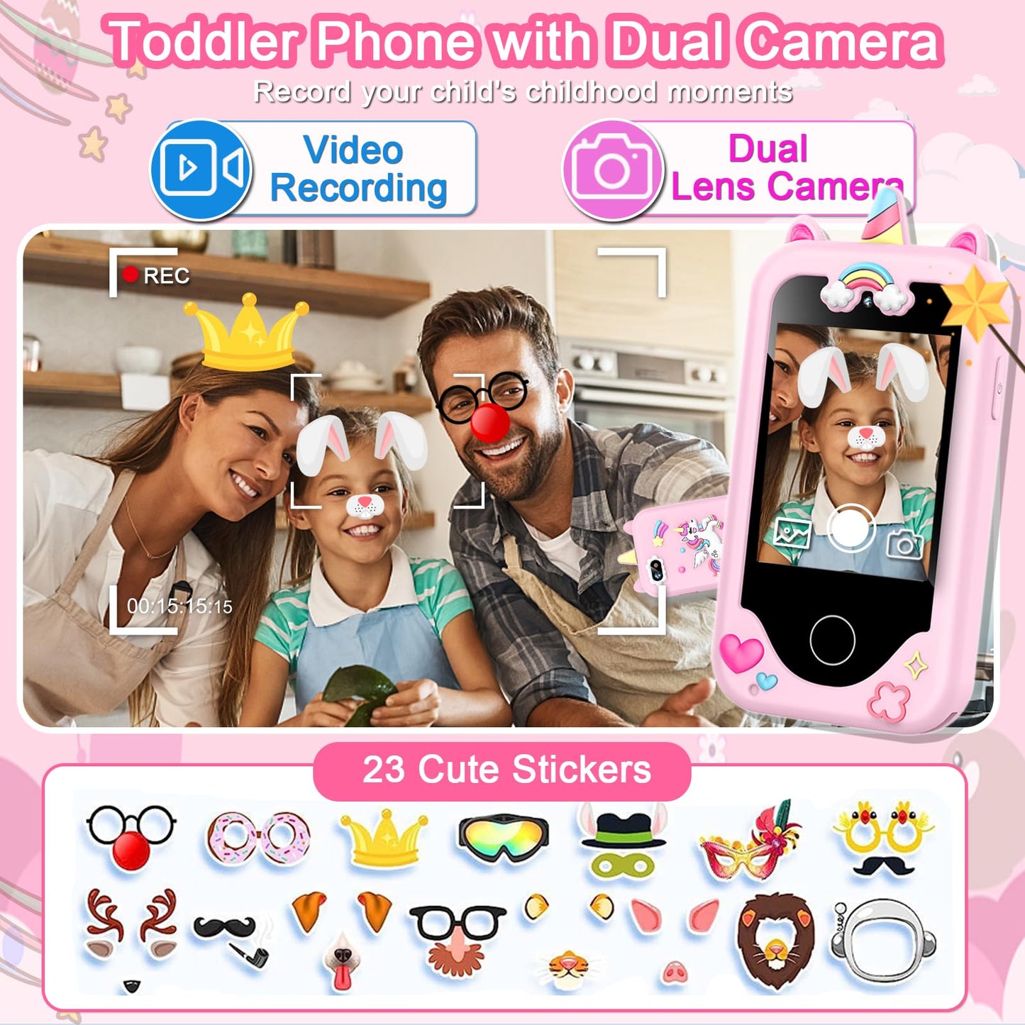 Kids Smart Phone for Girls Toys, Gifts for 3-10 Year Old Girl Boy Christmas Birthday Kids Toys, 2.8'' Touchscreen Toddler Learni