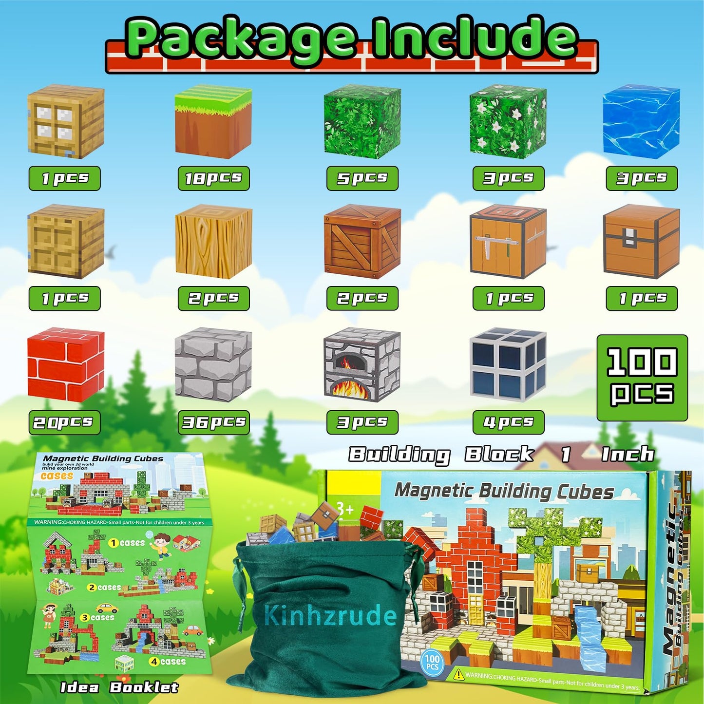 Large Magnetic Blocks - 100Pcs Magnetic Toy Set, 1'' Stem Montessori Sensory Toys For 3+ Year Old Boys & Girls, Creative Constru