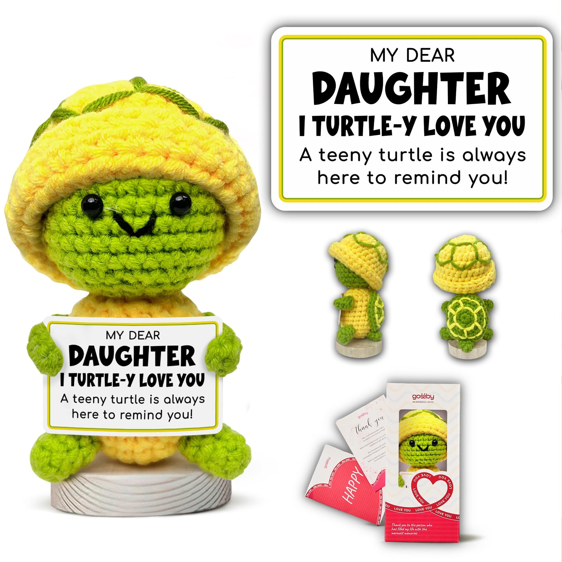 Gossby Positive Turtle Crochet with Emotional Message - My Dear Daughter I Turtle-Y Love You - Daughter Gift from Mom  Dad - Christmas  Graduation  Birthday Gift - Handmade Crochet Animal Decor