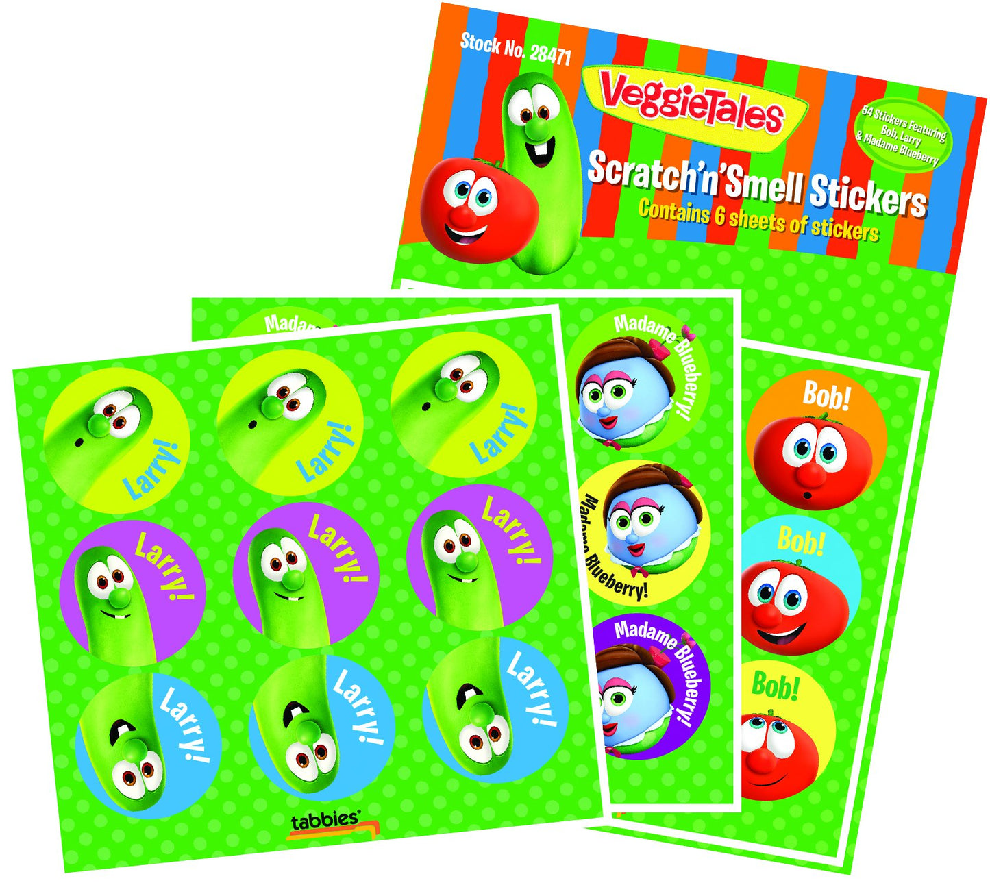 VeggieTales ScratchnSmell Stickers, Assorted Colors/Scents, 54 Stickers Per Pack, 3-3/4 H x 4 W, Made in The USA