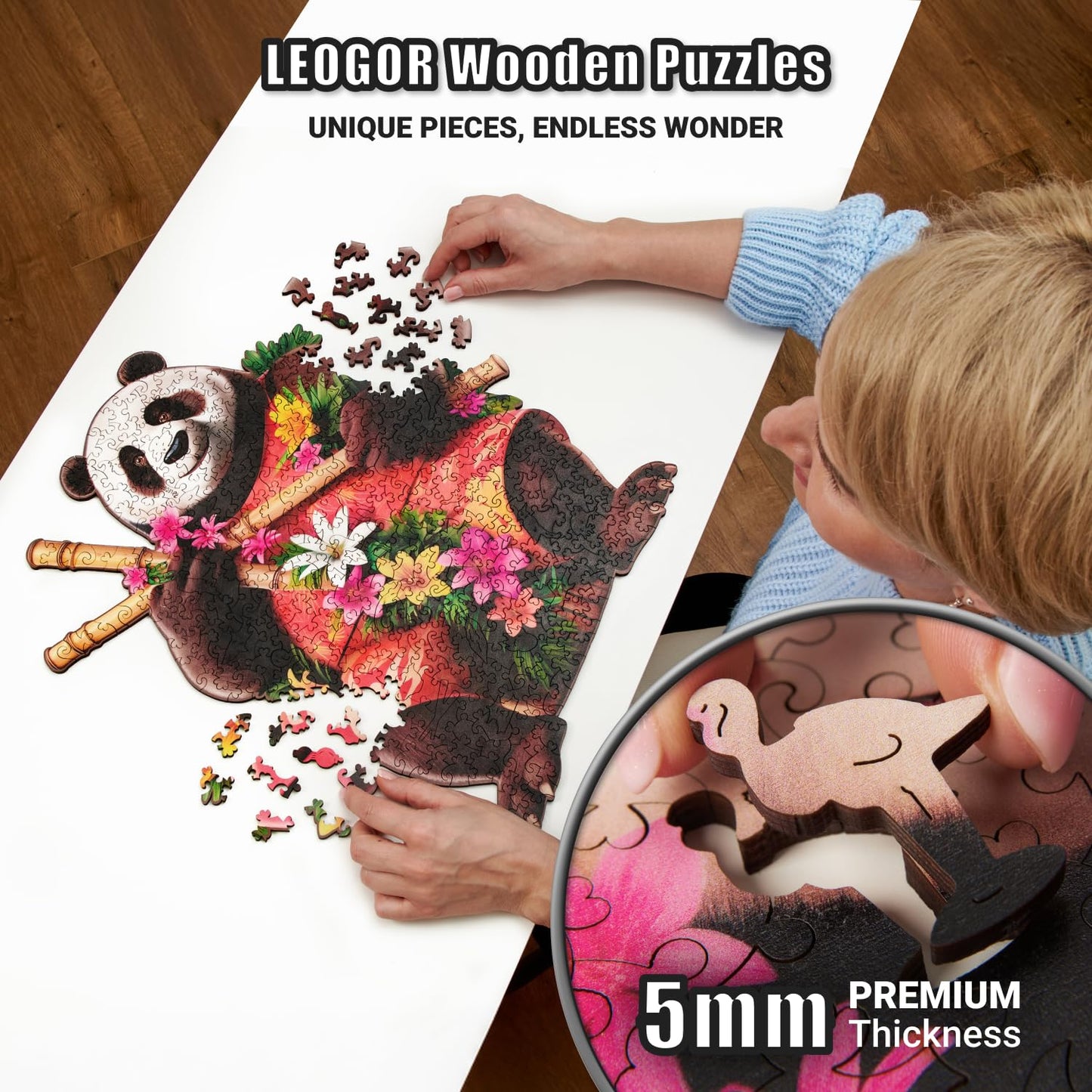 Tropical Panda Paradise - 350 Piece Wooden Puzzles for mature-themeds - 14.4 x 17.1 in - Extra-Thick 5 mm Wood Puzzle  Hand-Drawn Pieces  Animal Shaped Design - enhanced Gift for Puzzle Lovers by LEOGOR