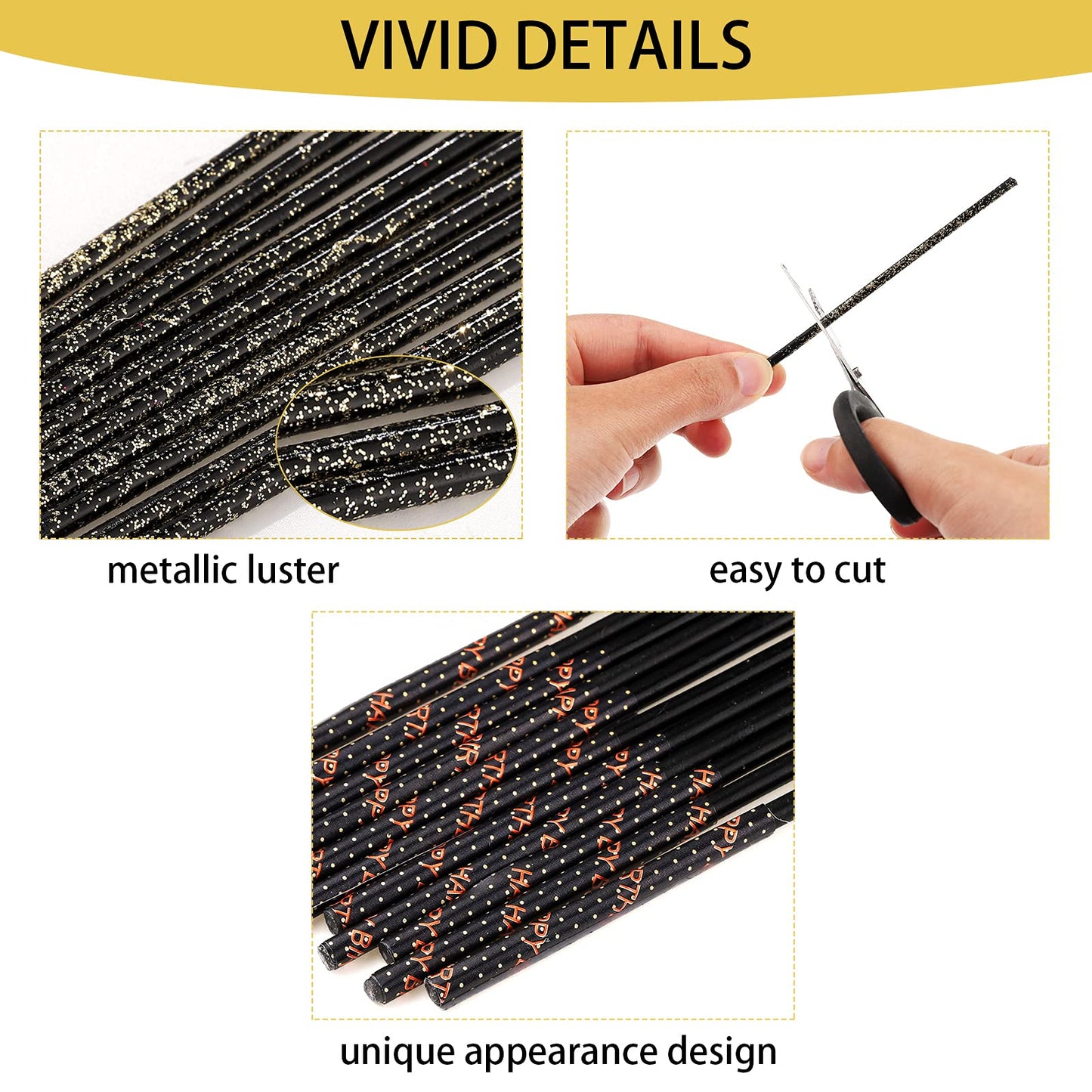 30 Pieces Birthday Candles Long Thin Cake Metallic Gold Black Candles Party Decoration Set for Cake Cupcake Graduation Retiremen