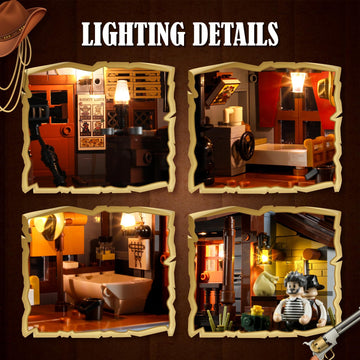 Funwhole Sheriff'S-Office Lighting Building-Bricks Set - The Old West Sheriff'S Office Led Light Construction Building Model Set 1240 Pcs For Adults And Teen