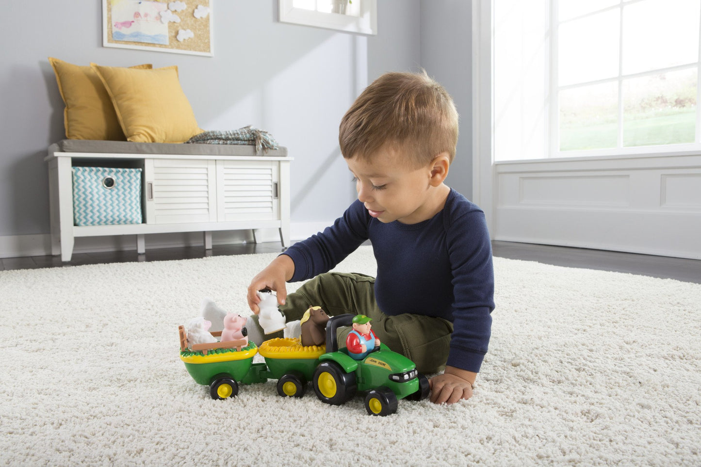 John Deere Musical Hayride Tractor Toy - Green Plastic, Large - X-Large, Model 34908, Includes Farmer Figure & 4 Farm Animals, Ages 18 Months+