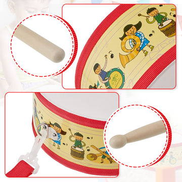 Kids Drum Set 7.87 In Wooden Toy Drum With Adjustable Strap 2 Drumsticks Educational Sensory Musical Instrument Drum Set For Tod