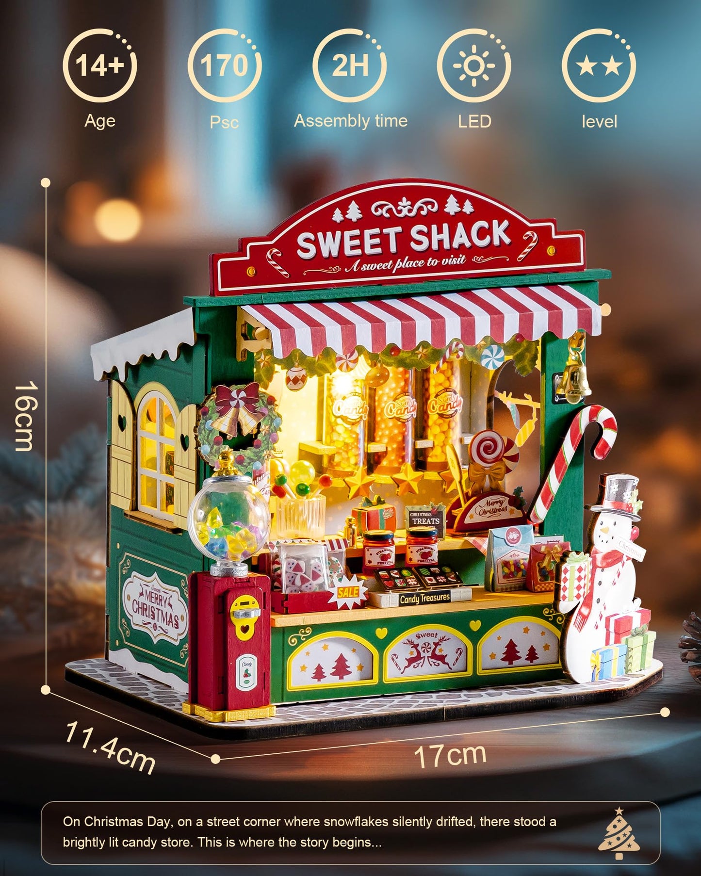 ROBOTIME DIY Miniature House Kit for mature-themed and Teens  Tiny House Building Kit for Family and Friends  Mini Wooden Dollhouse Kit for Halloween/Christmas/Birthday Gifts (Christmas Candy Stand)