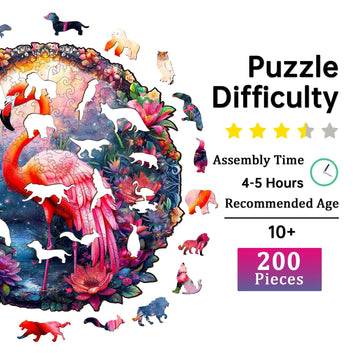 Jigfoxy Wooden Puzzles for mature-themeds  Flamingo Wood Puzzles mature-themed  Unique Animal Shape Wooden Jigsaw Puzzles  Birthday Gifts for Puzzles Lovers Family Friend (M-11.4 * 11in-200pcs)