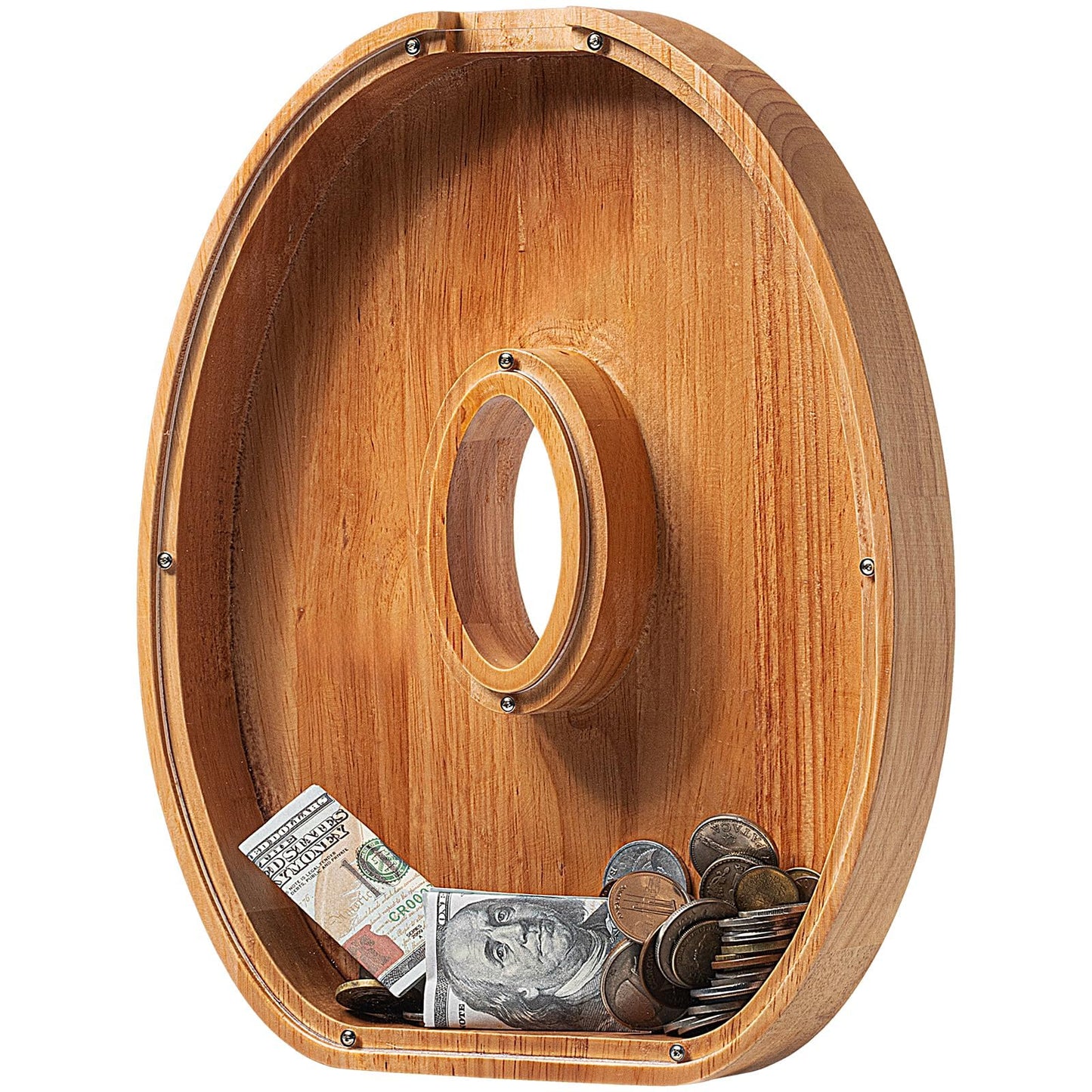 Piggy Bank For Kids Boys Girls, Large Personalized Wooden Letter Piggy Bank With Cut-Out Design, Alphabet Letter Coin Banks, Money Savings Box, Wooden Bank For Kids Creative Gift For Real-Money(O)