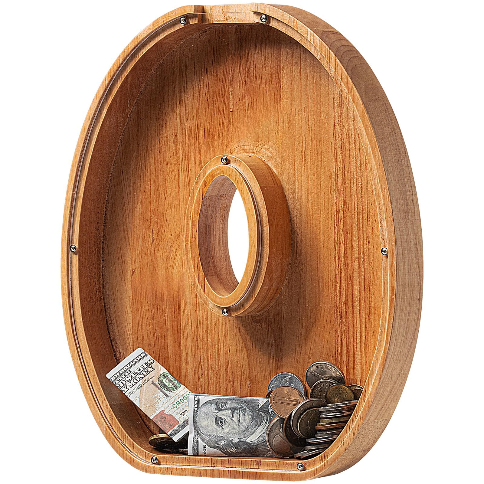 Piggy Bank For Kids Boys Girls, Large Personalized Wooden Letter Piggy Bank With Cut-Out Design, Alphabet Letter Coin Banks, Money Savings Box, Wooden Bank For Kids Creative Gift For Real-Money(O)