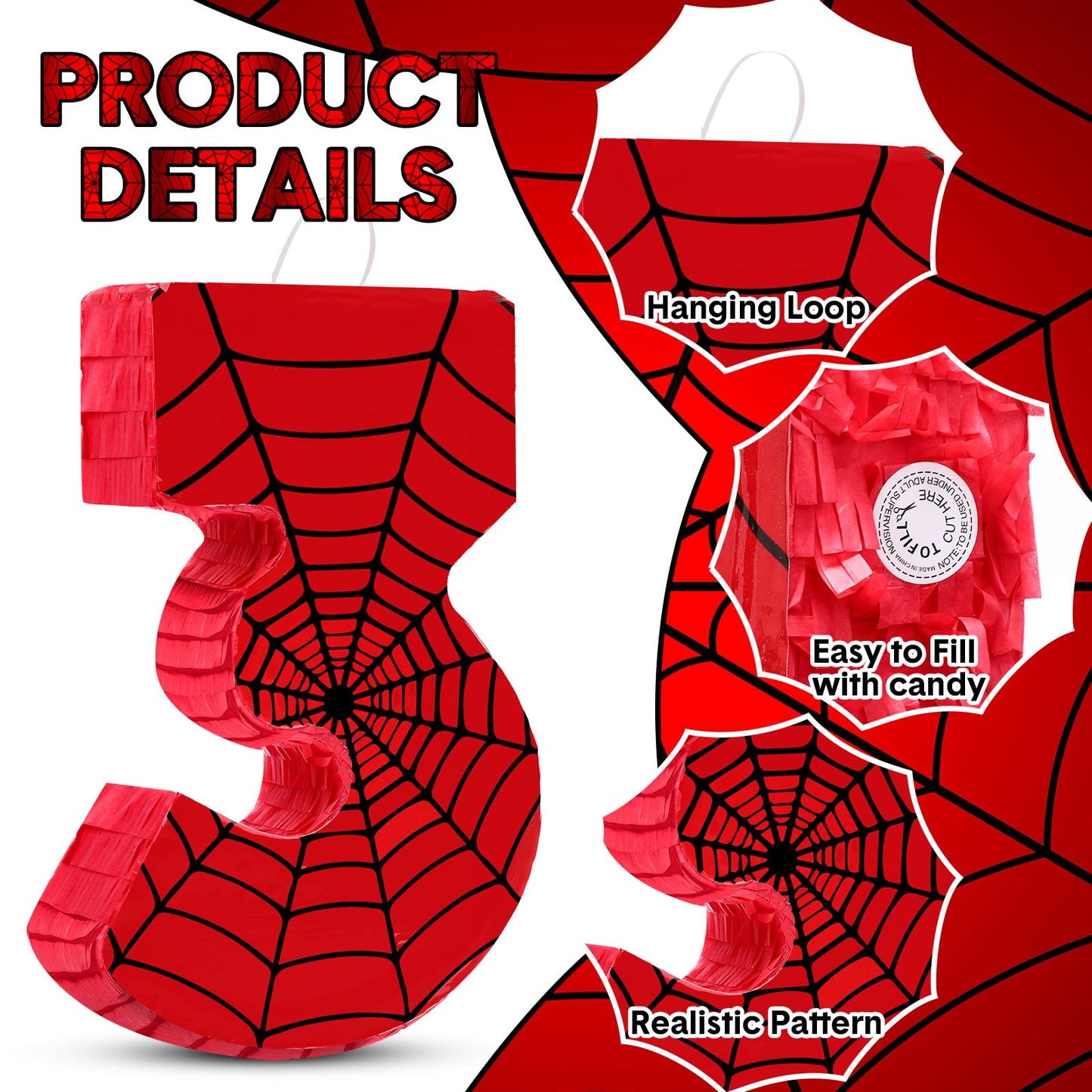 WinnerWhy Number 3 Spider Piata Bundle with Blindfold and Bat Comic Hero Small Piata Birthday Party Decoration for Mexican Fiest
