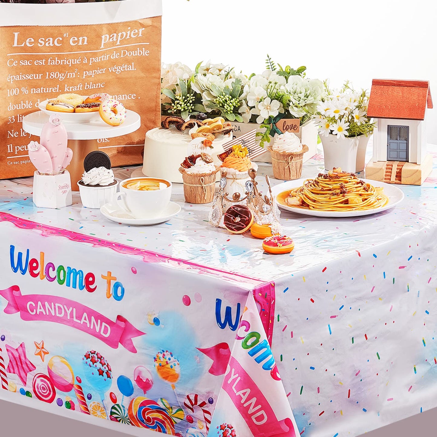 Tatuo Candyland Party Decorations Candyland Tablecloth Candy Theme Plastic Table Cover Candy Land Lollipop Decorations for Birth