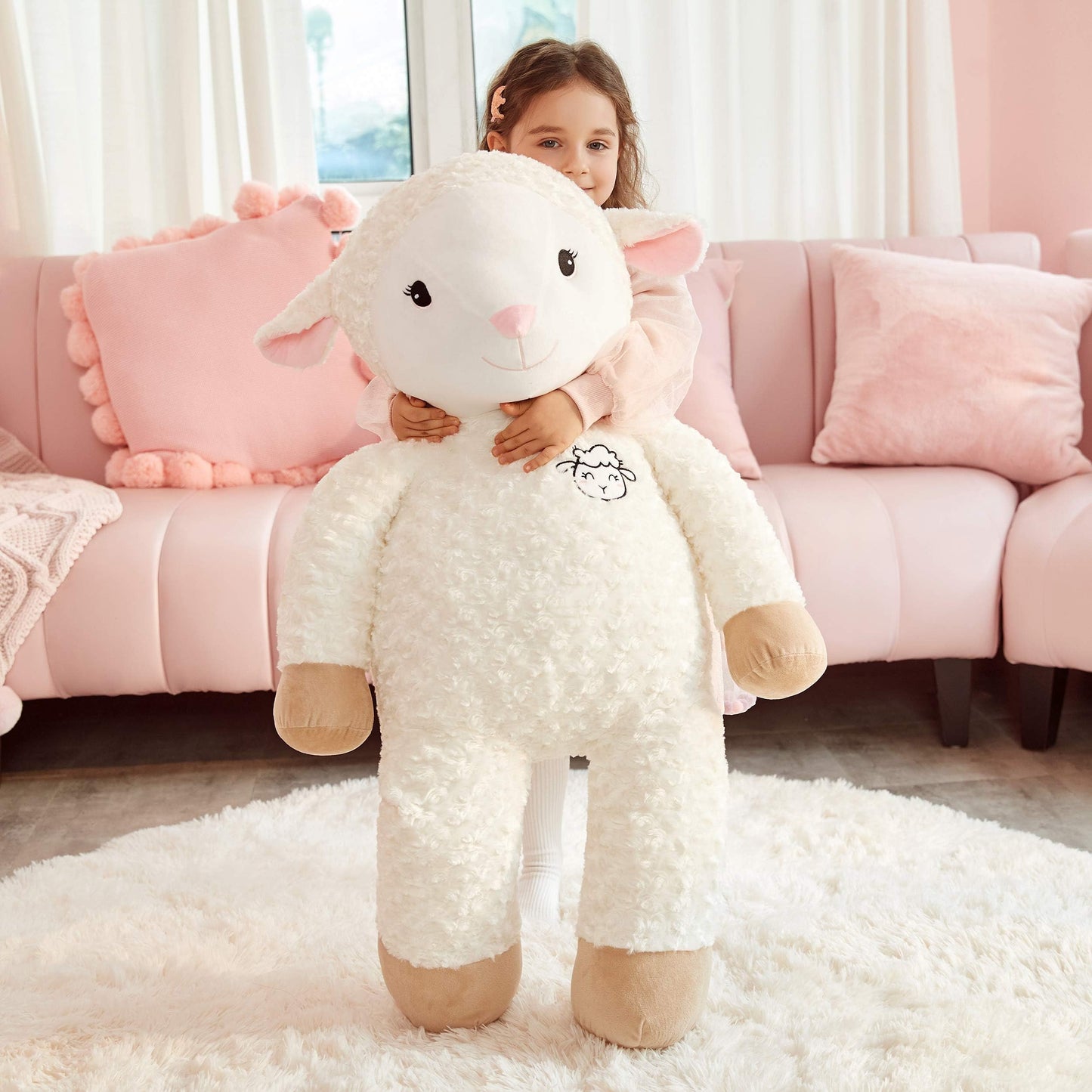 Ikasa 30' Giant Sheep Stuffed Animal - Jumbo Soft Kawaii Plush Toy For Kids & Girlfriend (White)