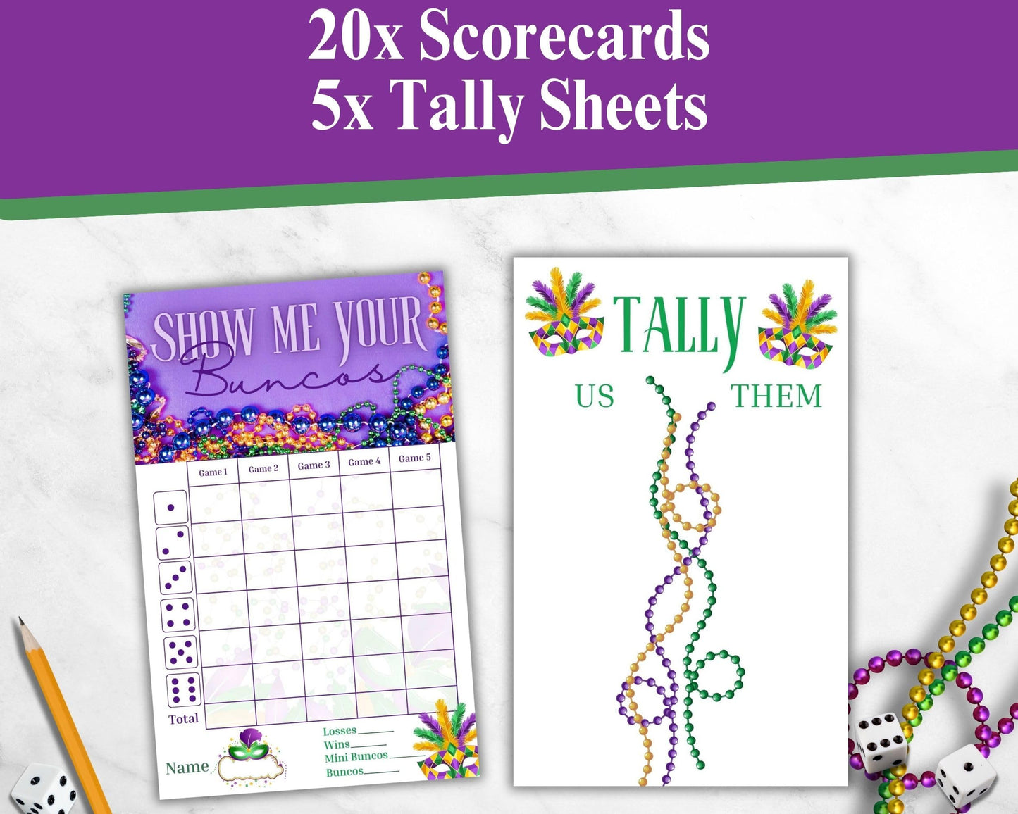 Mardi Gras Bunco Theme Set - Bunco Score Sheets - Masquerade Themed Bunco - Mardi Gras Scorecards - Tally Sheets - Ghost Player