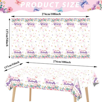 Obusatt 3Pcs Butterfly Baby Shower Party Tablecloth Supplies A Little Butterfly Is On The Way Baby Girl Party Disposable Plastic