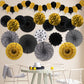 Recosis Black And Gold Decorations, Paper Pompoms Fan For Graduation Birthday Wedding Prom Night New Years Black And Gold Party