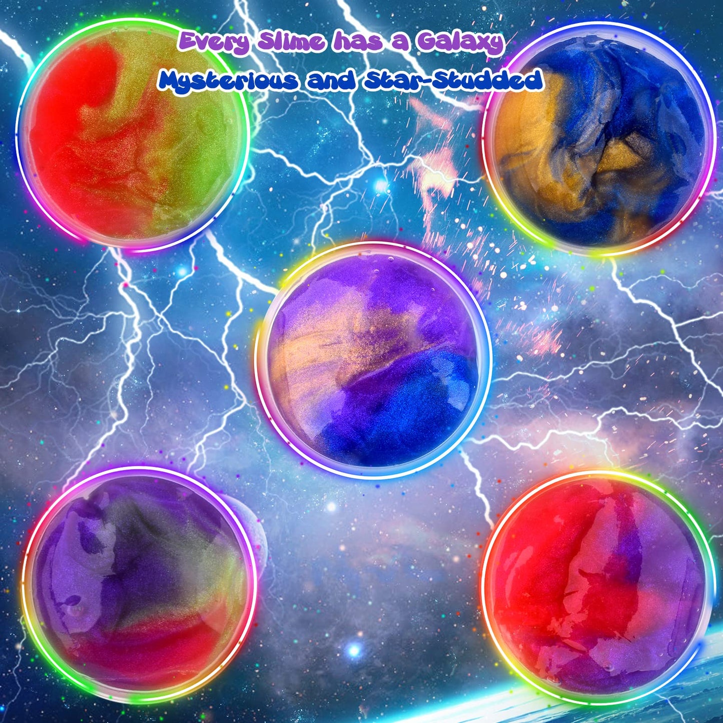 Galaxy Slime Kit with 60 Pack Slime Party Favors for Kids  Non Sticky Wet Soft Sludge Toy Mini Slime Bulk for Boys Girl  Stress Relief Goodie Bags  Christmas Stuffers