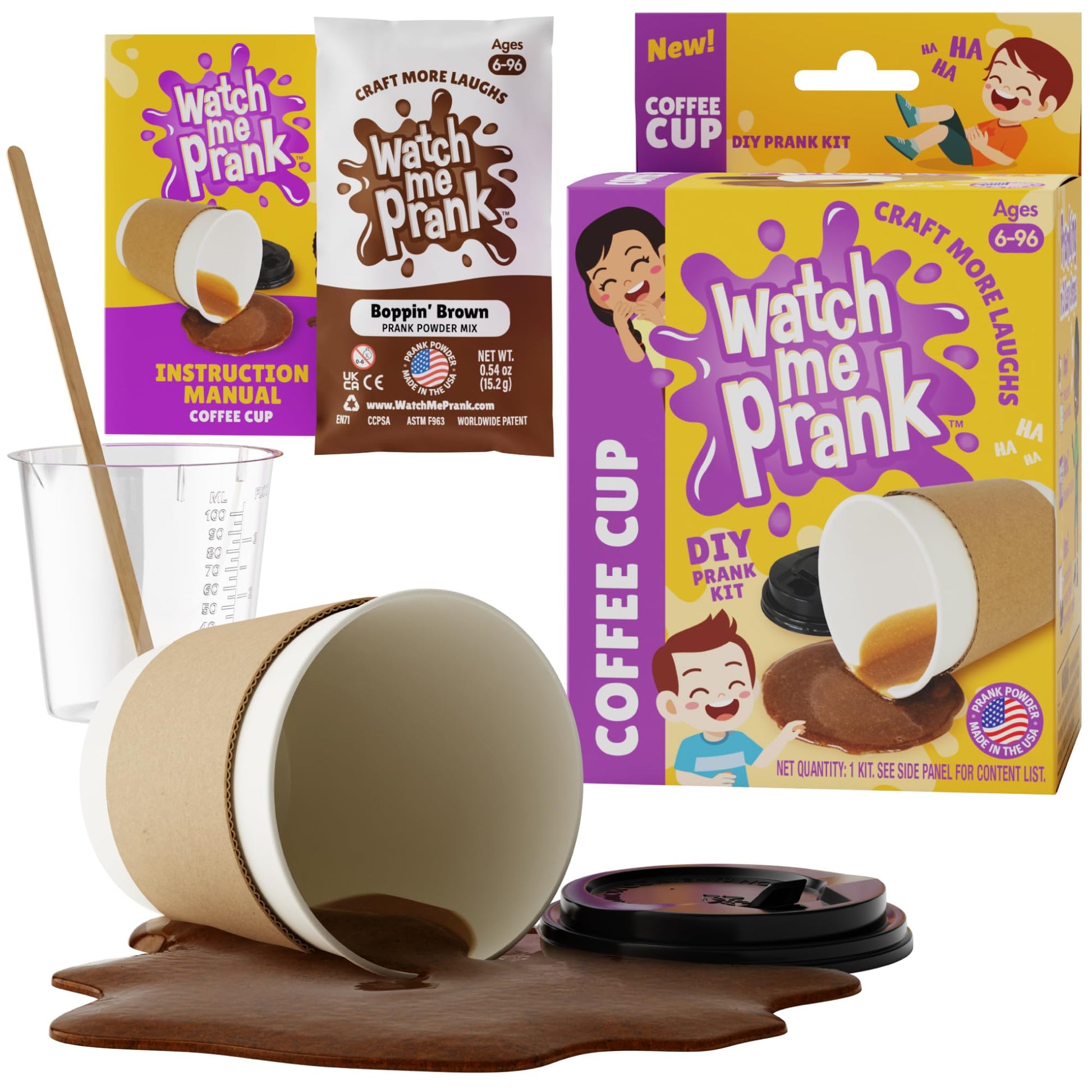 WOWMAZING WatchMePrank Coffee Cup Prank Kit | Funniest Prank Gifts for All Ages | DIY mature-themed & Kid Pranks | Joke Gift Set | Genuine Gag Gifts & Practical Jokes | Spill Powder Made in USA
