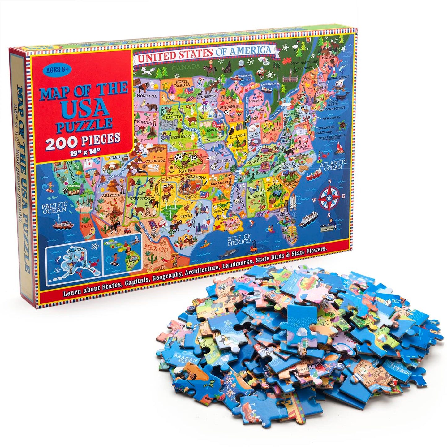 MOTYAWN USA Map Puzzle for Kids - 200 Piece United States Puzzle - 50 States with Capitals for Kids Ages 4 and Up  America Jigsaw Puzzle Childrens Geography Puzzles Preschool Toys