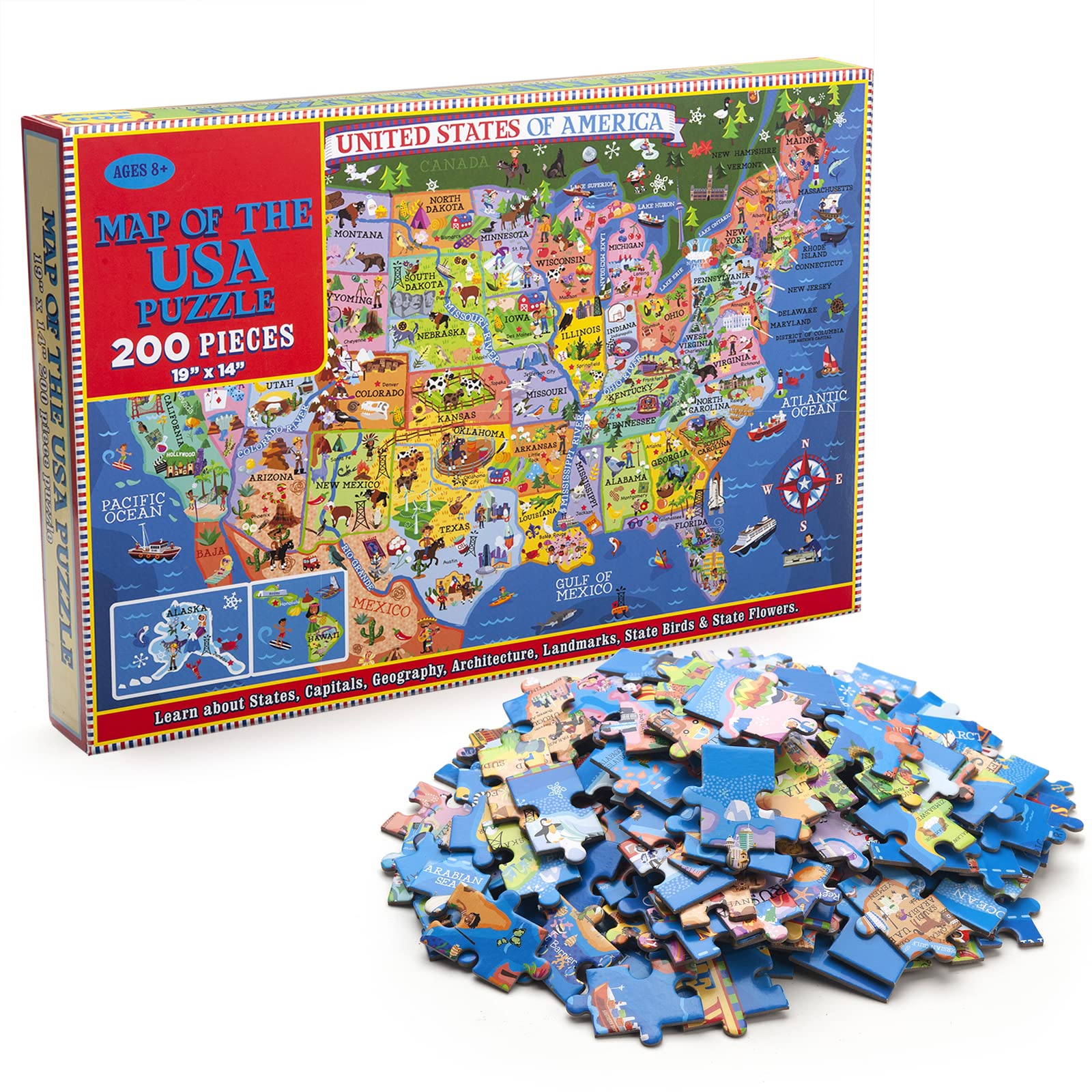 MOTYAWN USA Map Puzzle for Kids - 200 Piece United States Puzzle - 50 States with Capitals for Kids Ages 4 and Up  America Jigsaw Puzzle Childrens Geography Puzzles Preschool Toys