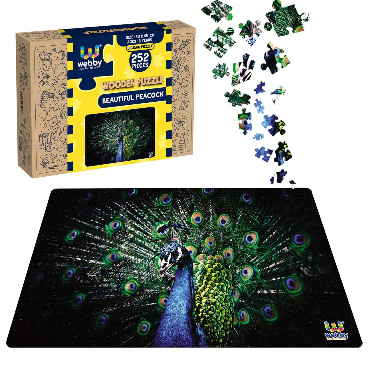 Webby Kid Beautiful Peacock Wooden Jigsaw Puzzle, 252 Pieces