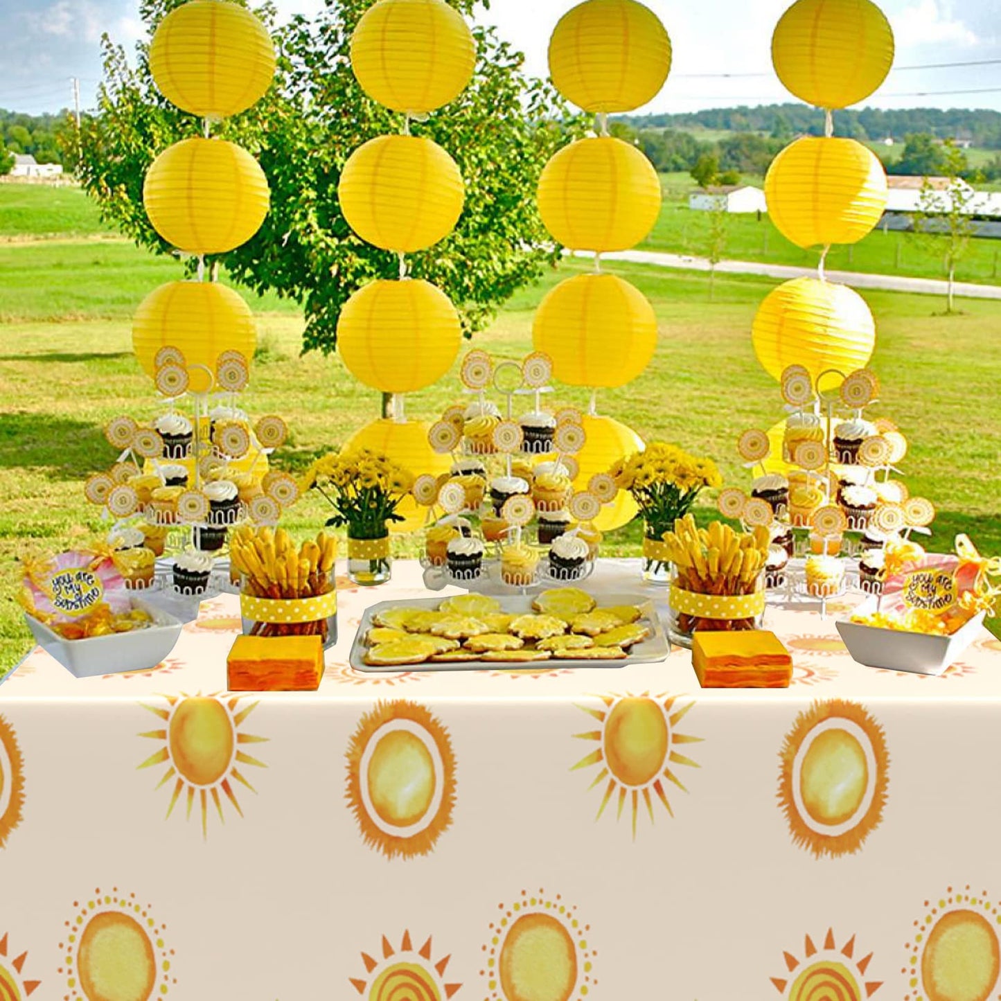Sun Tablecloths Boho Hippie Sunshine Yellow Table Cloths First Trip Around The Sun Disposable Waterproof Plastic Rectangle Table