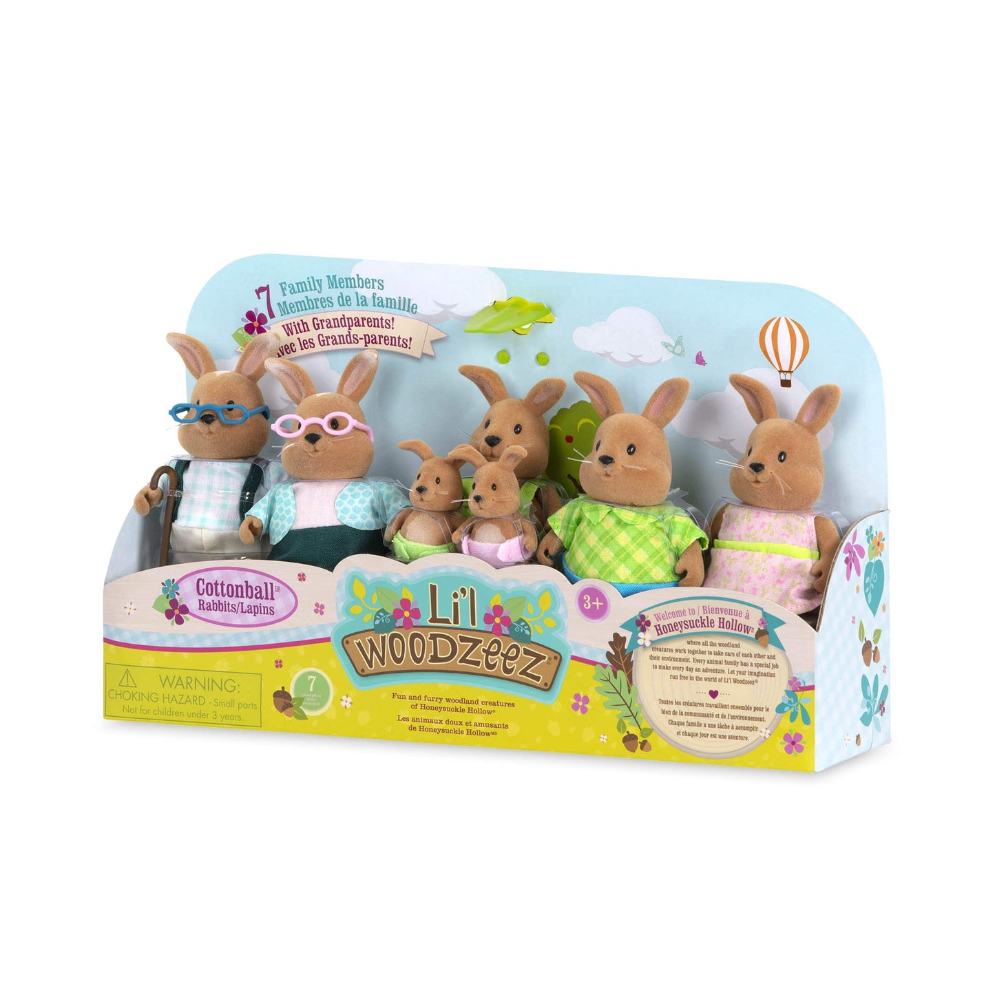 Li'L Woodzeez – The Cottonball Rabbit Family – Set Of 7 Collectible Posable Rabbit Figures – Pretend Play Doll Figures – Gift Toy For Kids Age 3+