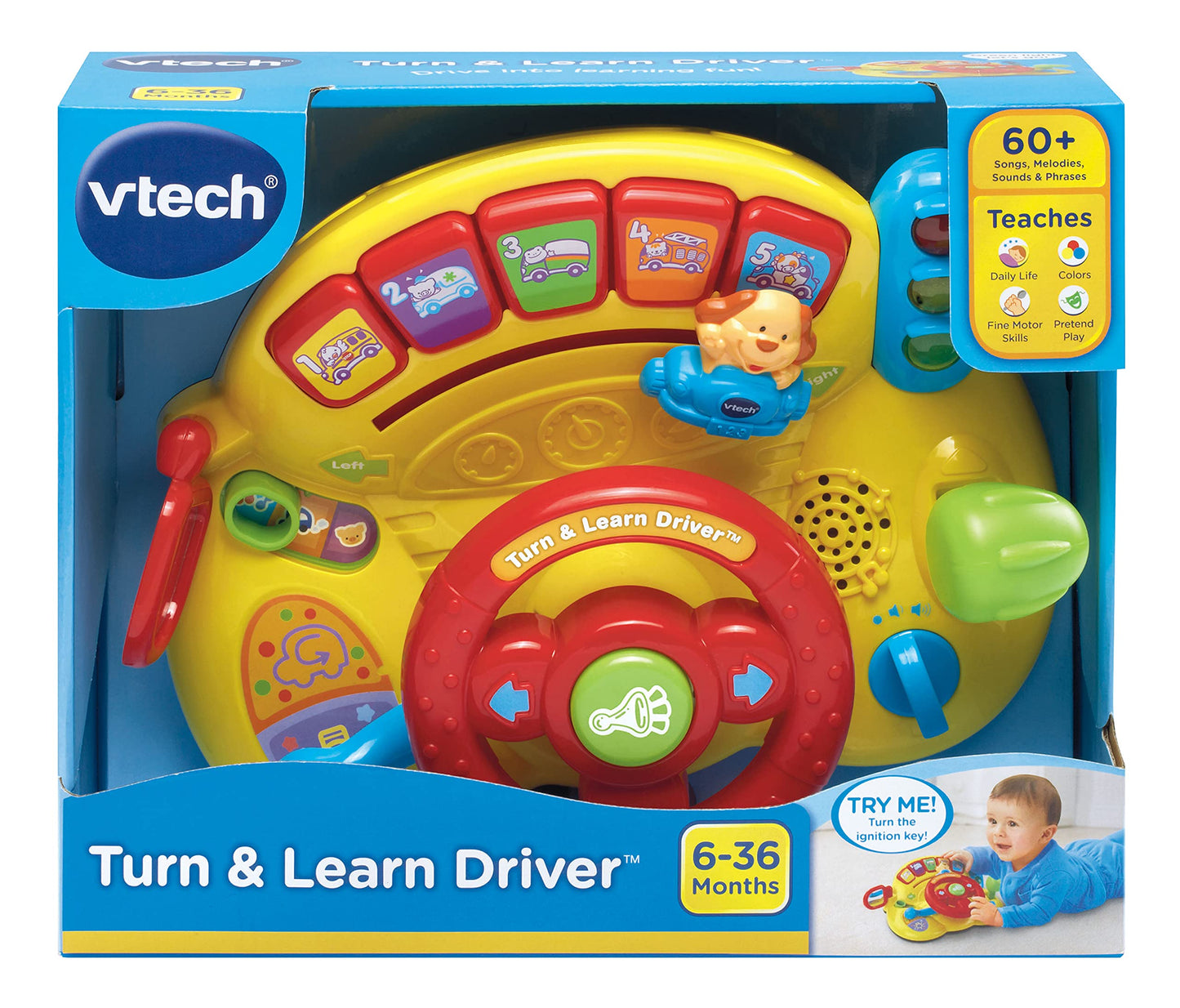VTech Turn and Learn Driver Toy, Yellow, Plastic, 8.86 x 10.79 x 4.33 Inches, Model 80-166600