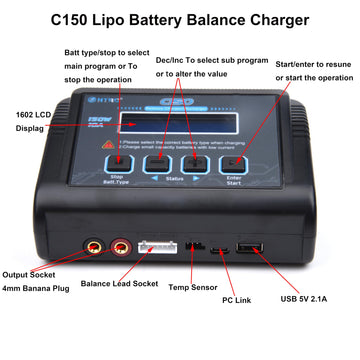 RC LiPo Charger 1-6S RC Battery Balance Charger Discharger 150W 10A AC/DC for NiCd Li-ion Life NiMH LiHV PB Smart Battery