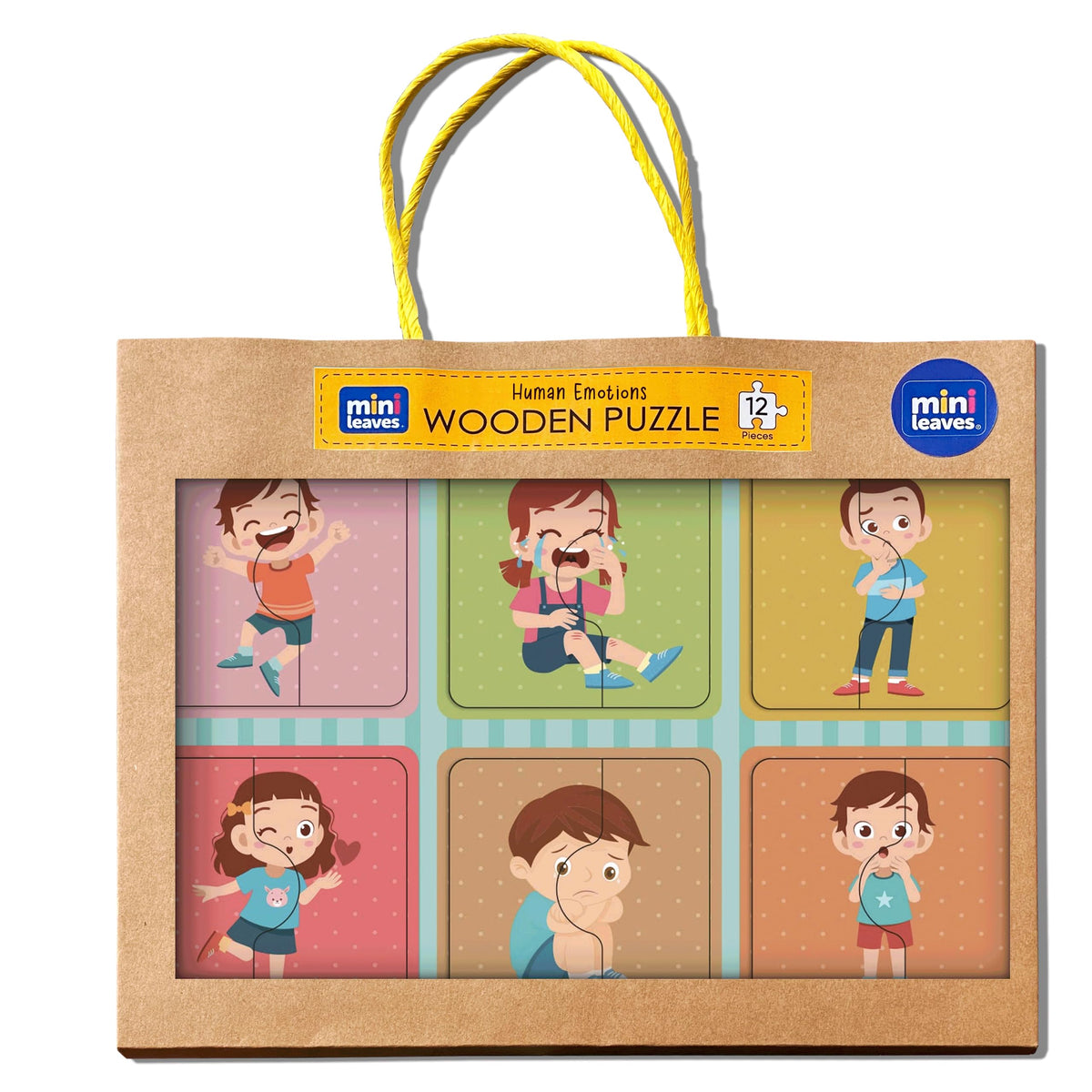 Mini Leaves 2Piece Wooden Emotions Jigsaw Puzzle  Set Of 6 Wooden Puzzles  Educational Toys For 2YearOlds & Above  Safe & 
