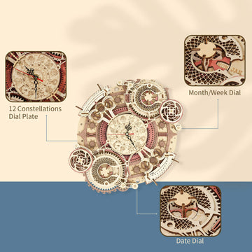 Rokr 3D Wooden Puzzles For Adults Mechanical Clock Kits-Zodiac Clock, Diy Clock Model Building Kits Brain Teaser Puzzles, Diy Crafts/Hobbies/Gifts Desk Decor For Teens (Zodiac Clock)
