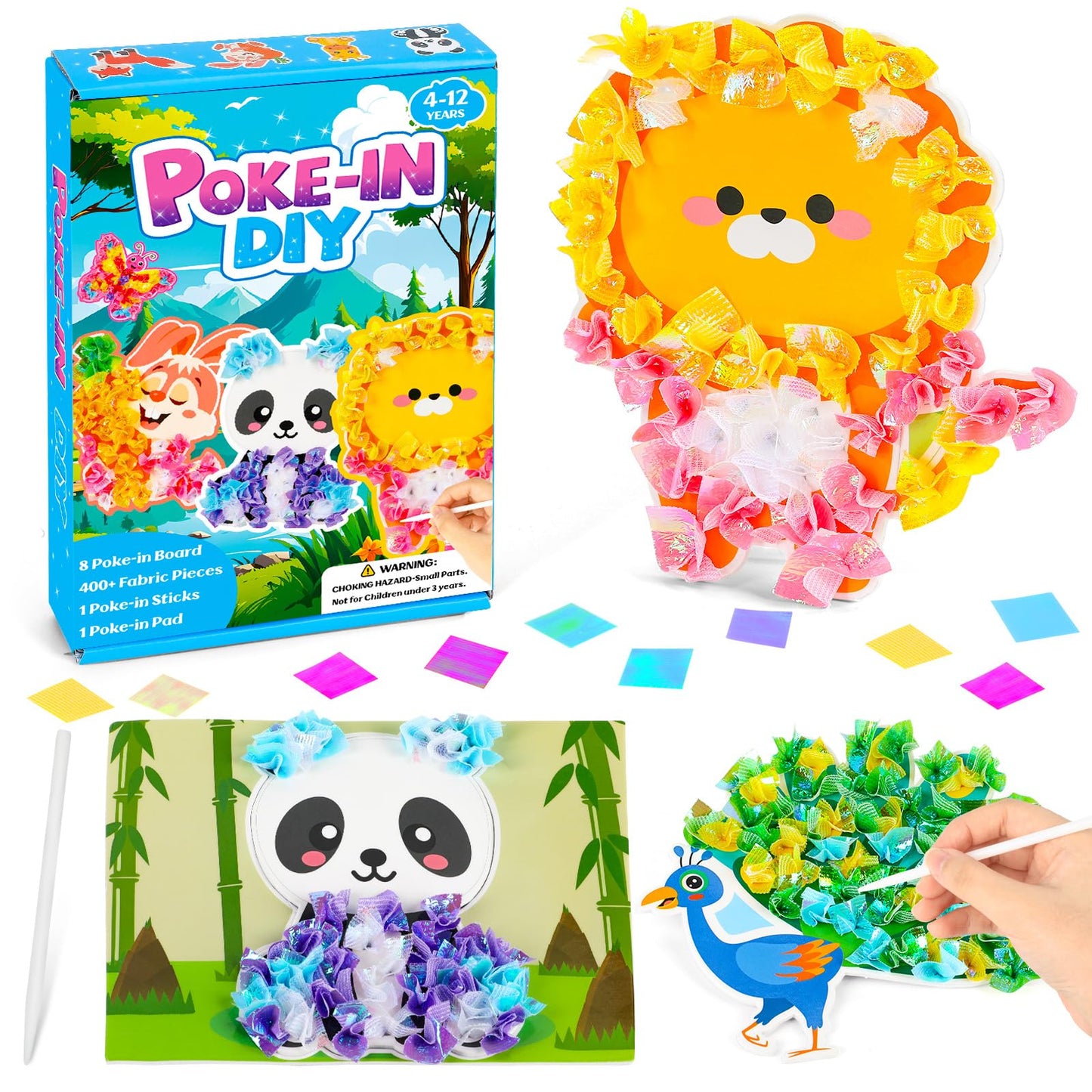 Lonfliness 8PCS Poke-in Craft and Art Kit for Kids Animal Theme No-Mess Fabric Sewing Art Girls Boys 4-12 Puzzle Puncture Painti