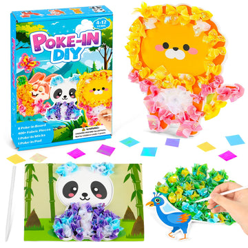 Lonfliness 8PCS Poke-in Craft and Art Kit for Kids Animal Theme No-Mess Fabric Sewing Art Girls Boys 4-12 Puzzle Puncture Painti