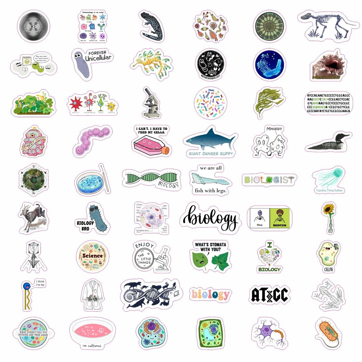 Bulbacraft100Pcs Funny Biology Stickers For Laptop & Water Bottles, Small Biology Sticker Pack For Teachers & Students - Funny B