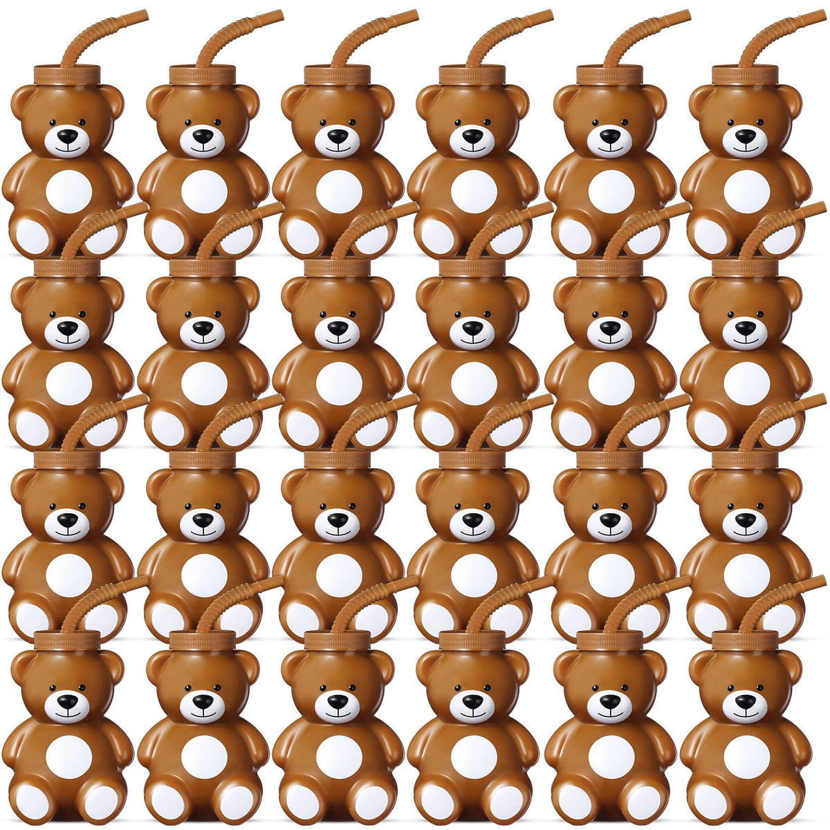 Maxdot 24 Pcs Bear Cups with Straw for Baby Shower Party 10 oz, Brown