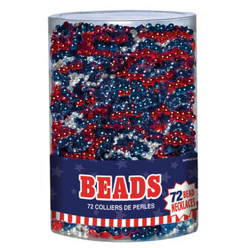 Amscan Metallic Bead Necklaces Party Favors, 30'', Red, Blue & Silver