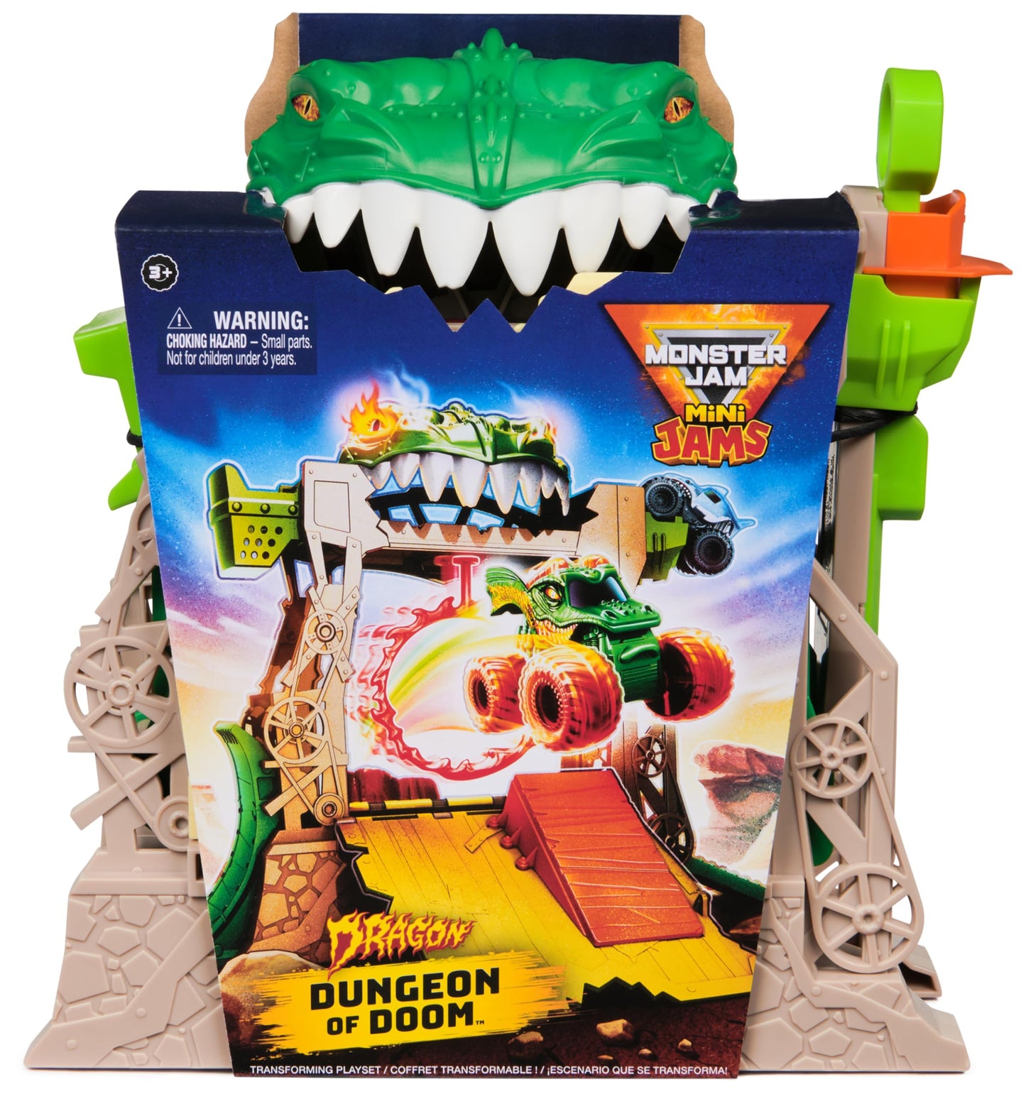 Monster Jam Dragon Dungeon of Doom Playset - Mini Jams Die-Cast Dragon Truck 1:87 Scale - Multicolor - Kids Toys for Boys Ages 3+