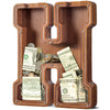 Customized Name Large Wooden Piggy Bank For Kids Boys Girls Alphabets Letter A-Z Coins Bills Money Change Bank Box Initial On Clear Cover (Laser Engraved) (Alphabet-H, Initial-12)