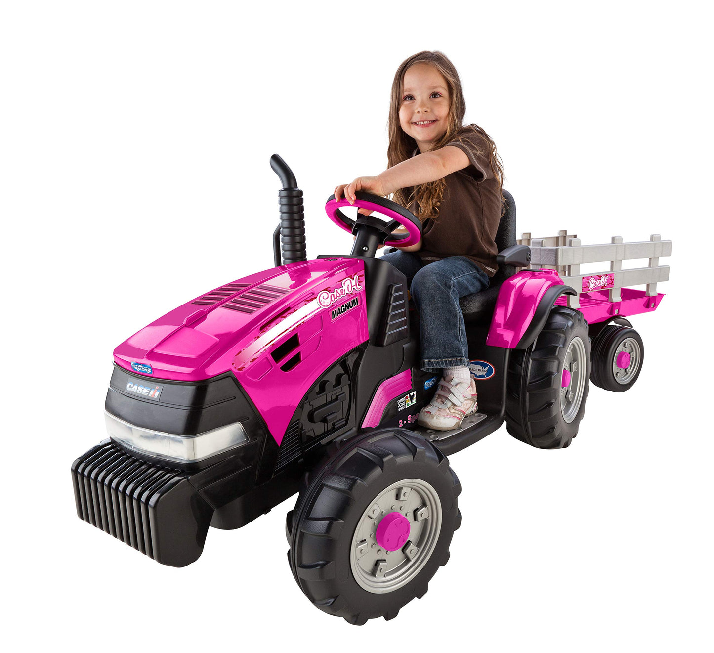 Peg Perego Case Ih Magnum Tractor And Trailer 12 Volt Ride On, Pink