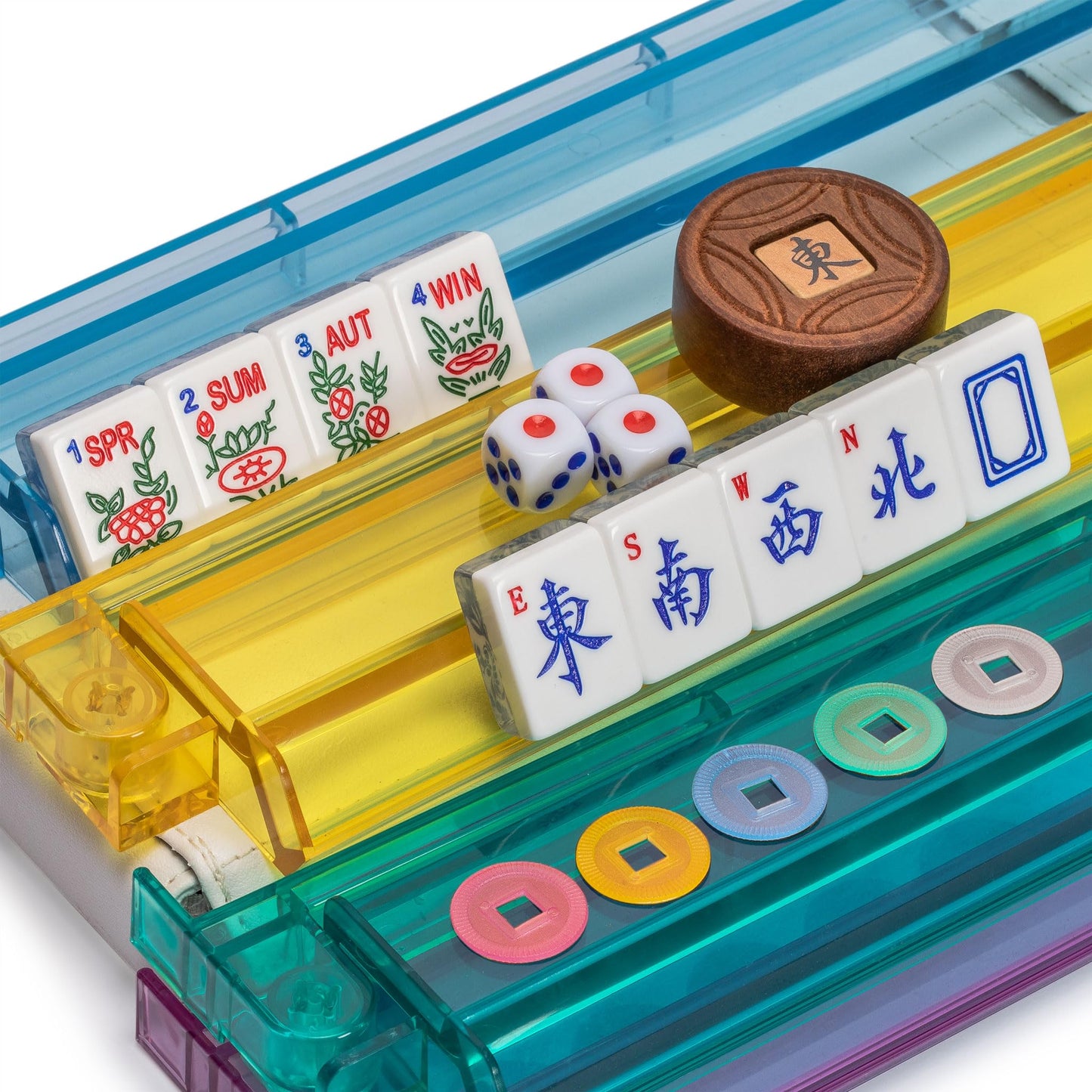 Yellow Mountain Imports American Mahjong Set, Chinoise With Soft Leatherette Case - Racks With Pushers, Scoring Coins, Dice, And Wind Indicator