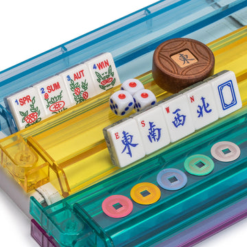 Yellow Mountain Imports American Mahjong Set, Chinoise With Soft Leatherette Case - Racks With Pushers, Scoring Coins, Dice, And Wind Indicator