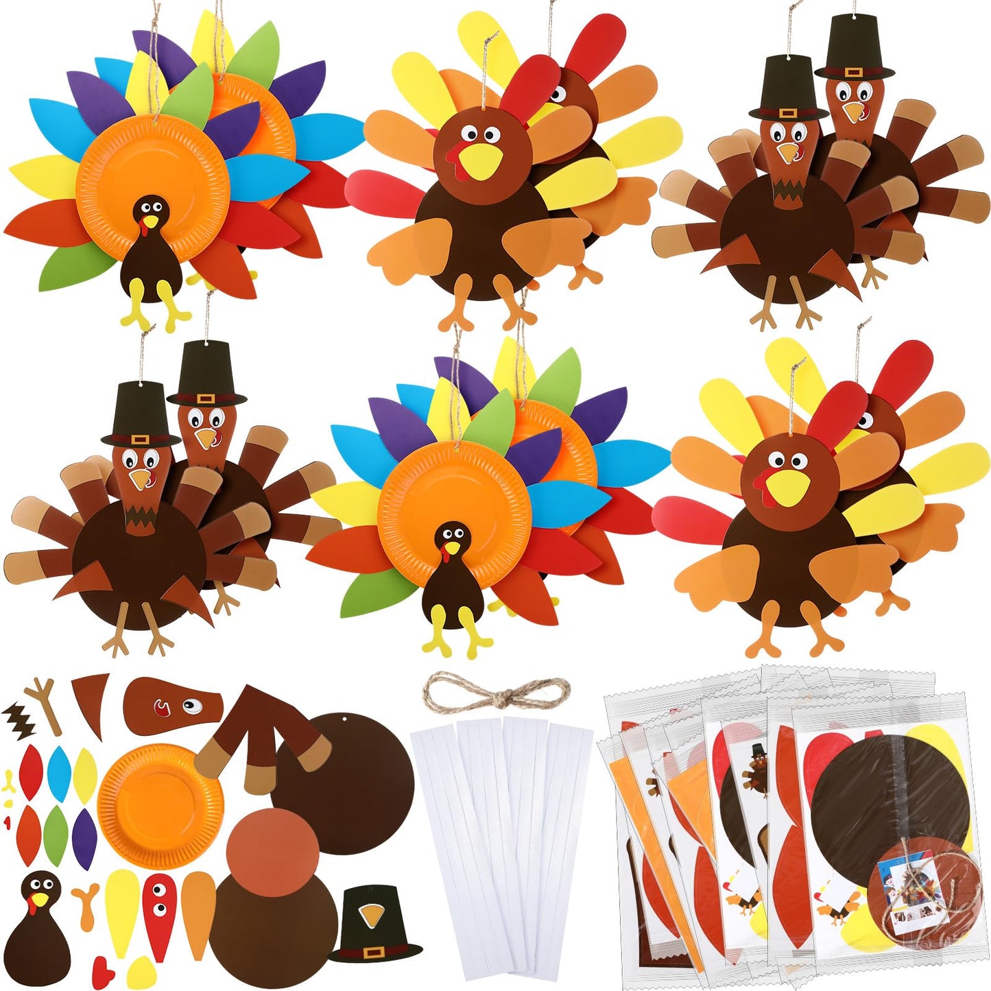 Harloon 12 Set Thanksgiving Turkey Craft Kits for Kids DIY Make a Turkey Art 13-17 Large Thanksgiving Hanging Ornaments Decorati