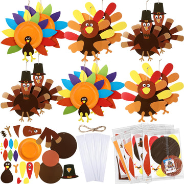 Harloon 12 Set Thanksgiving Turkey Craft Kits for Kids DIY Make a Turkey Art 13-17 Large Thanksgiving Hanging Ornaments Decorati