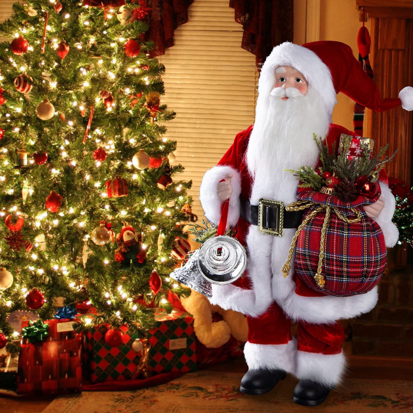 Uten 18'' Santa Claus Decorations, Christmas Standing Figurine Ornaments With Gifts Bag And Bell For New Year Christmas Decorati