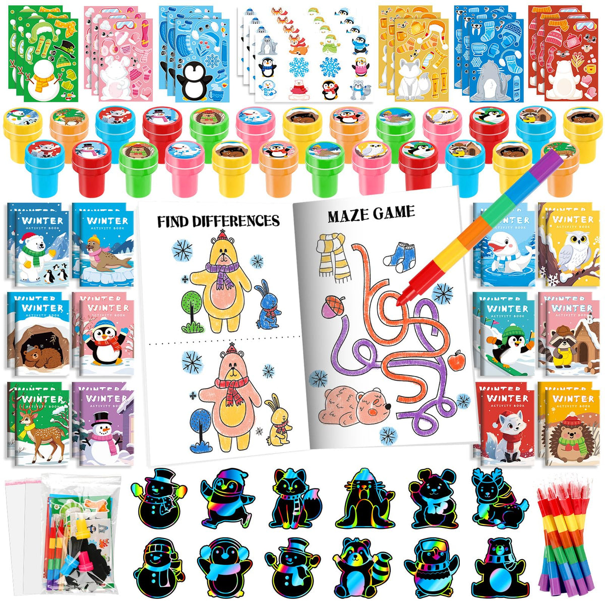 BenLouis  Christmas theme coloring winter party favors set, bulk gift prizes for students and kids, Christmas, frozen birthday,