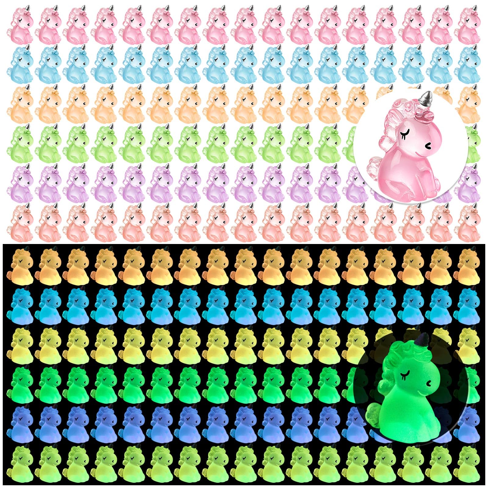 HFAYDZSW 60Pcs Luminous Mini Resin Unicorn, Miniature Unicorn Figurines, Glow in The Dark Tiny Unicorn Ornament for Garden Lands