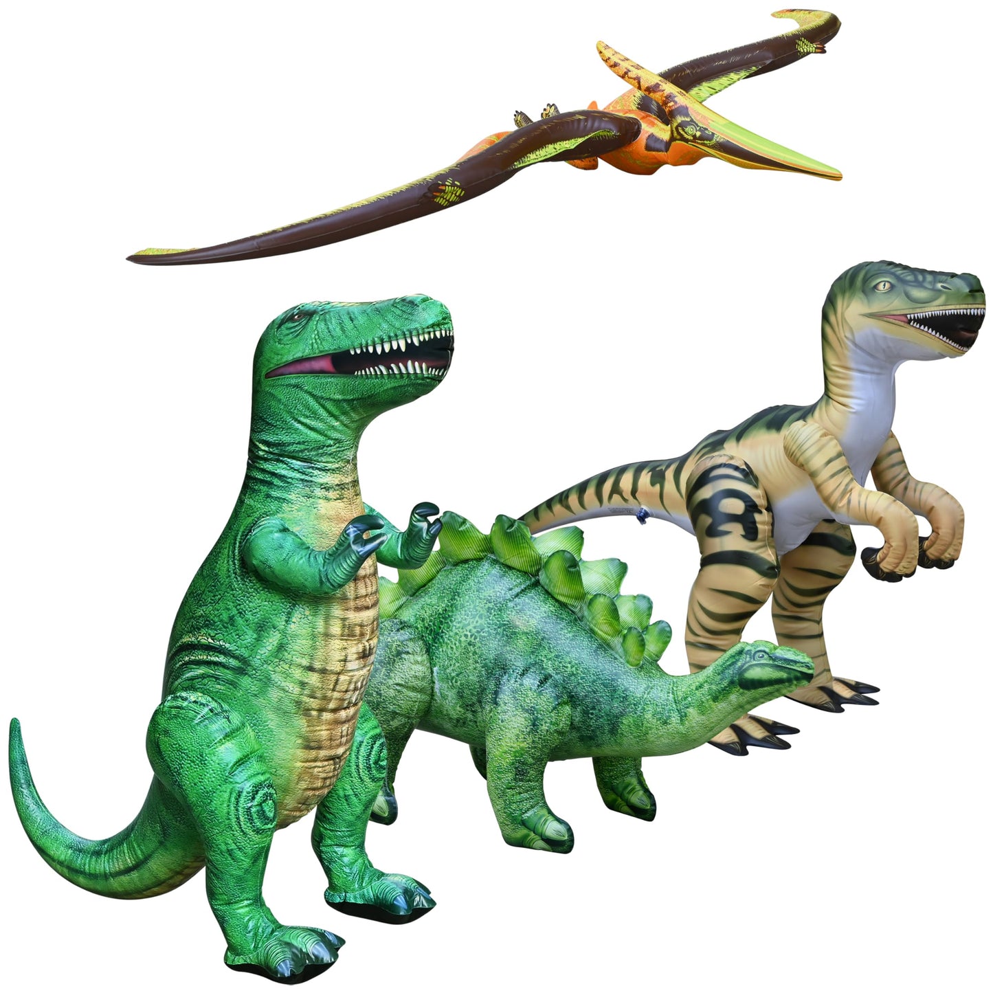 Jet Creations 4Pk T. Rex Stegosaurus Raptor Pteranodon Inflatable, 37-51    | Prehistoric Dinosaur Toys For Adults And Kids 3 Ye