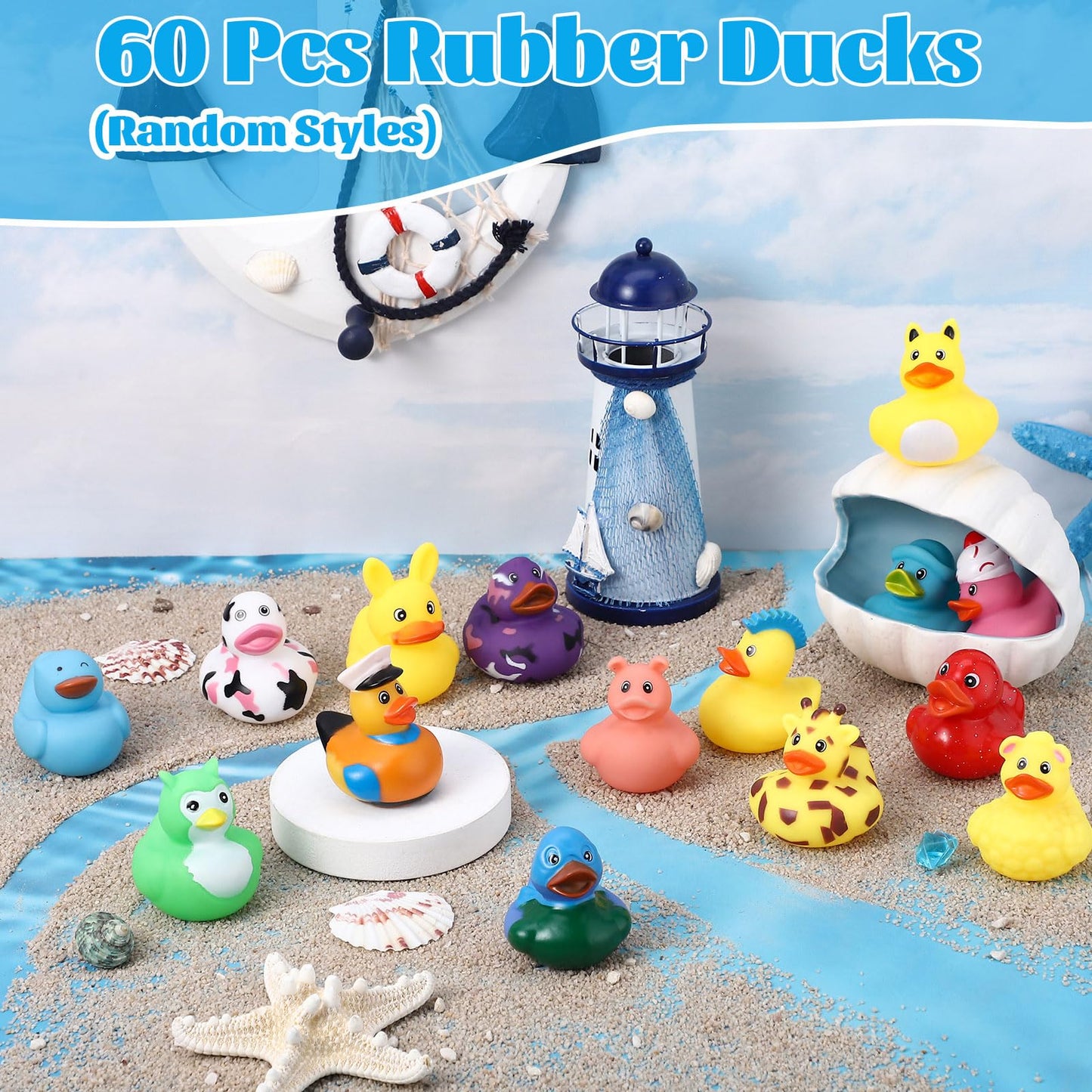 60 Pcs Cruise Rubber Ducks Assorted Rubber Duckies with Storage Bag for Ducks Ducking, Cruise Ducks Hiding , Bath Toys, Beach Po