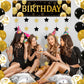Blosssound Happy Birthday Door Decorations Golden Door Cover Banner Black and Gold Hanging Star Garland Porch Sign Backdrop Door